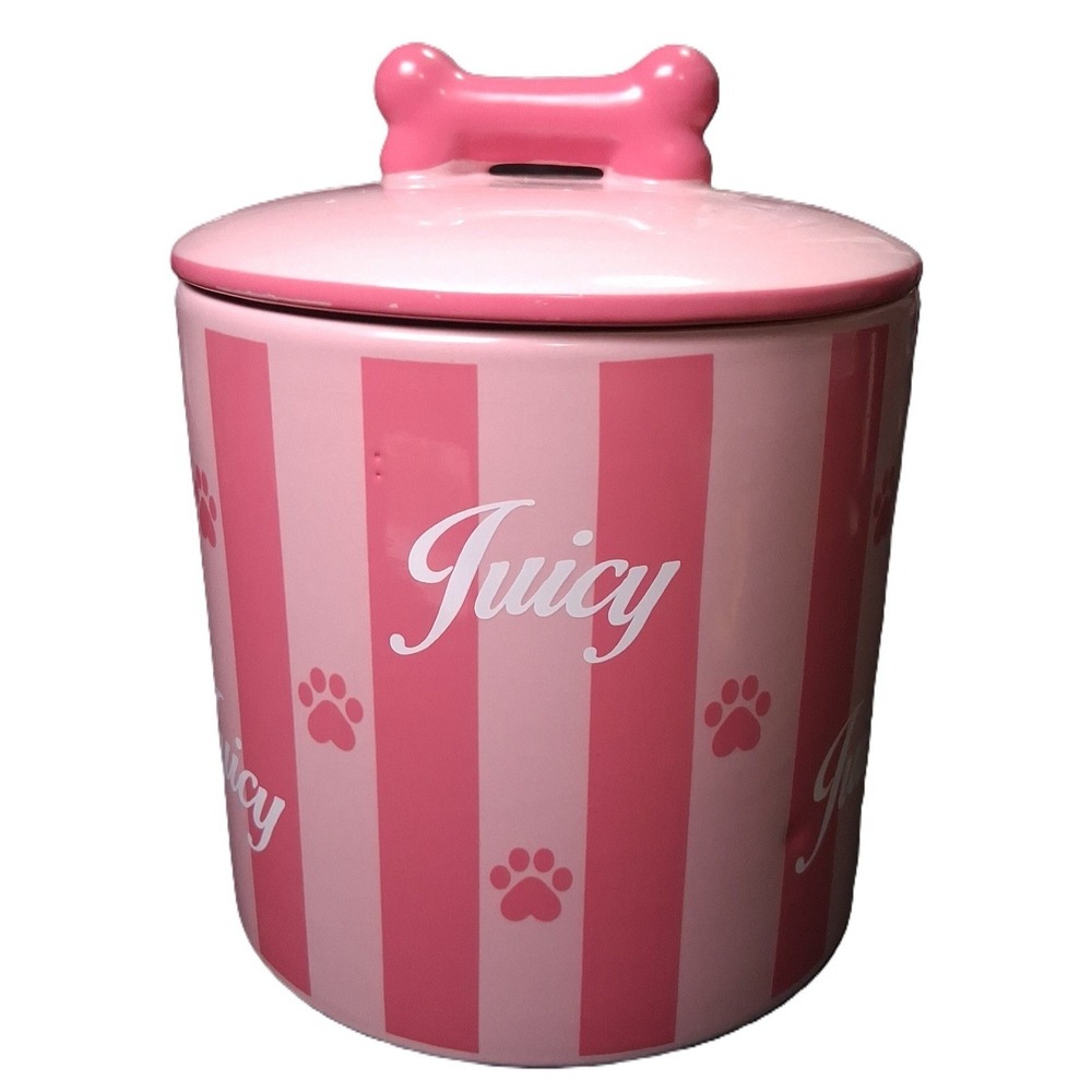 Juicy Couture Ceramic Dog Treat Jar 8 in tall x 6.5 in diameter